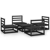 5-delige Loungeset massief grenenhout zwart - thumbnail