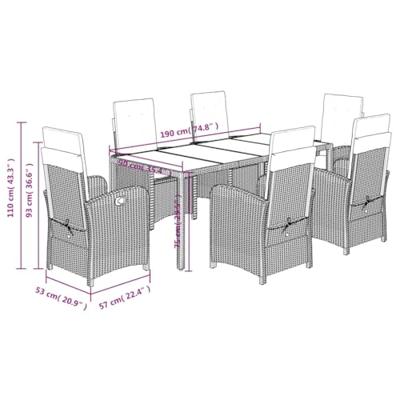 7-delige Tuinset met kussens poly rattan zwart