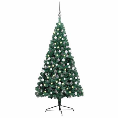 VidaXL Kunstkerstboom met verlichting en kerstballen half 120 cm groen