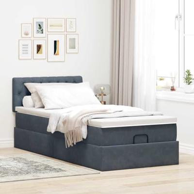 Ottoman bed met matras 90x200cm fluweel donkergrijs