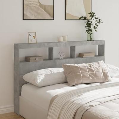 Hoofdbordkast met LED-verlichting 160x17x102 cm betongrijs