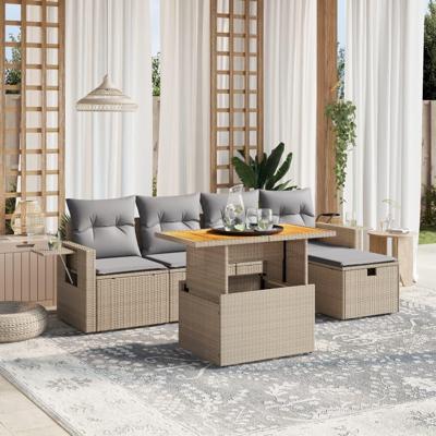 6-delige Loungeset met kussens poly rattan beige - thumbnail