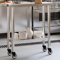 VidaXL Keukenwerktafel met wielen 82,5x30x85 cm roestvrij staal - thumbnail