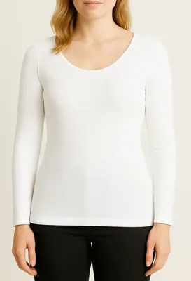 Entex thermo shirt dames lange mouw - Warm wollen ondershirt - Diepe ronde hals