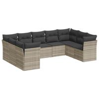 9-delige Loungeset met kussens poly rattan lichtgrijs - thumbnail
