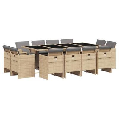 13-delige Tuinset met kussens poly rattan gemengd beige