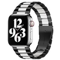 By Qubix - Stalen schakelband - Zwart met zilver - Compatible met Apple watch 44mm / 45mm / 46mm / 49mm - Compatible Apple watch bandjes - thumbnail