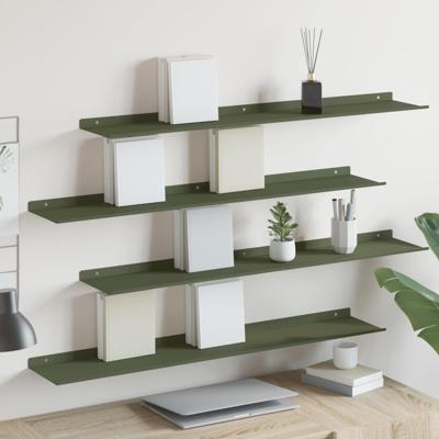 Wandplank met plank 4 pcs Olijf Groen 100 x 18 x 2,5 cm