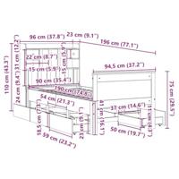 Bed met boekenkast zonder matras grenenhout wit 90x190 cm - thumbnail