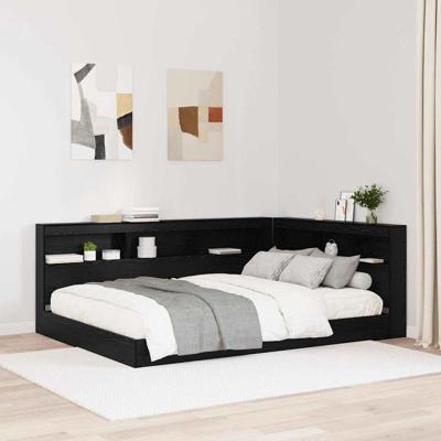 Opberghoofdbord met plank Zwart eiken 135 cm Bewerkt hout