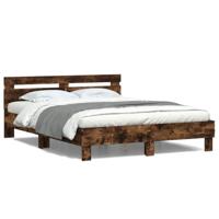 Bedframe met hoofdeinde en LED gerookt eikenkleurig 140x190 cm - thumbnail