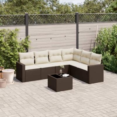 6-delige Loungeset met kussens poly rattan bruin