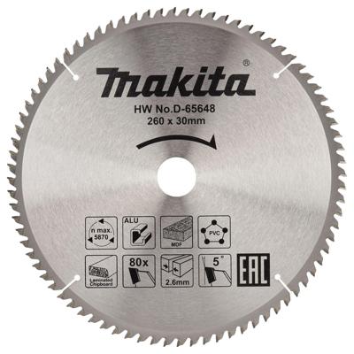 Makita Accessoires D-65648 Afkortzaagblad | div. materialen | 260x30x2,6 | 80T | 5g - D-65648