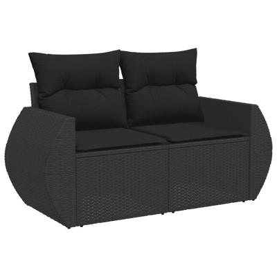 10-delige Loungeset met kussens poly rattan zwart - thumbnail
