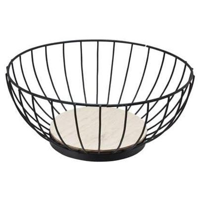 Overige Merken Metalen fruitschaal 28 cm zwart/hout