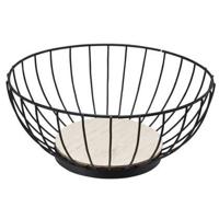 Overige Merken Metalen fruitschaal 28 cm zwart/hout - thumbnail