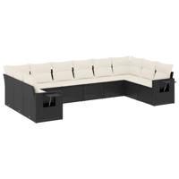 10-delige Loungeset met kussens poly rattan zwart - thumbnail