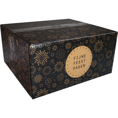 Kerstpakketdoos | Vuurwerk | golfkarton | 35x31.5x17cm | Kerstmis | b | zwart/goud | 10 stuks