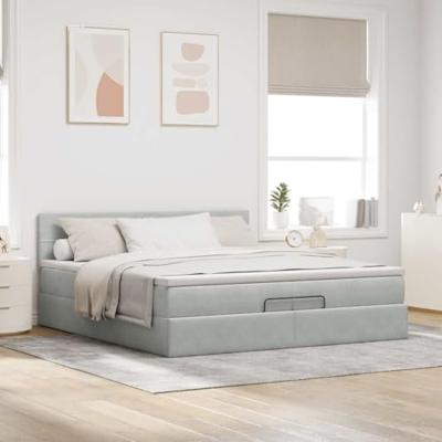 Ottoman bed met matras 200x200 cm fluweel lichtgrijs