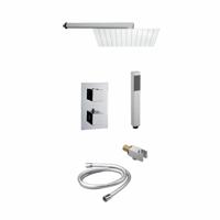 Inbouw douchecombi Vierkant met muursteun en douchekop 20 cm - thumbnail
