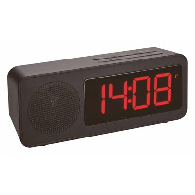 TFA Dostmann Draadloze wekker, 60.2546.01, met radiofunctie, hoog contrast display en laadfunctie voor mobiele apparaten, kunststof, zwart, L 170 x B 105 x H 110 mm