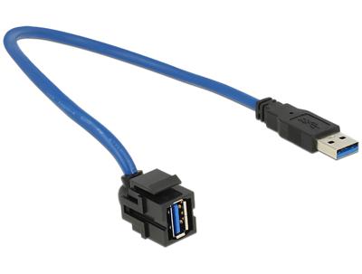 Delock 86375 Keystone-module USB 5 Gbps type-A female 250° naar type-A male met 0,5 m kabel zwart Delock 86375 Keystone-module USB 5 Gbps type-A female 250° naar type-A male met 0,5 m kabel zwart