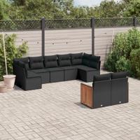 9-delige Loungeset met kussens poly rattan zwart - thumbnail