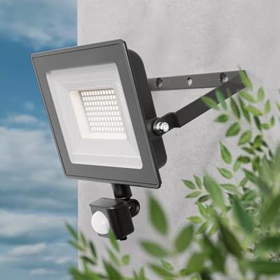 Stratos - LED Breedstraler met bewegingssensor - 50 Watt 4270 Lumen - 4000K Neutraal wit licht - IP65 Waterdicht - 15cm Kabel