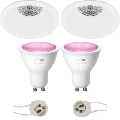 Pragmi Pollon Pro - Inbouw Rond - Mat Wit - Verdiept - Ø82mm - Philips Hue - LED Spot Set GU10 - White and Color Ambiance - Bluetooth