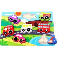 Tooky Toy vormenpuzzel Voertuigen junior hout 7 stukjes - thumbnail