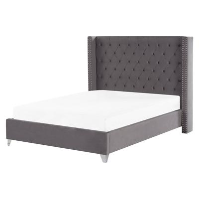Beliani - LUBBON - Tweepersoonsbed - Grijs - 160 x 200 cm - Fluweel
