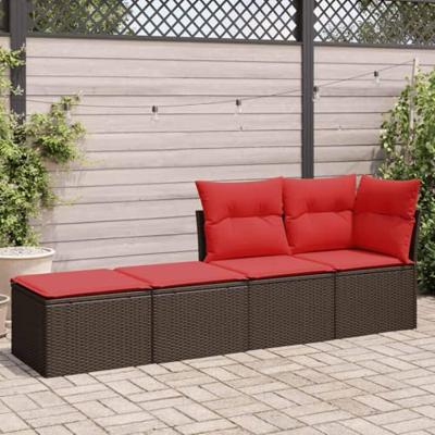 2-delige Loungeset met kussens poly rattan acacia bruin