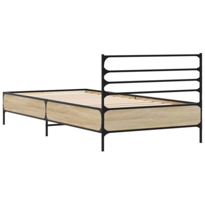 Bedframe bewerkt hout en metaal sonoma eikenkleurig 90x200 cm Bedframe bewerkt hout en metaal sonoma eikenkleurig 90x200 cm