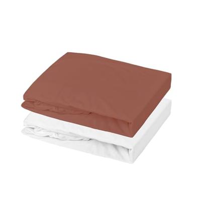 Set van 1 matrasbeschermer + 1 hoeslaken - P'TIT DODO - 60 x 120 cm - Wit / Terracotta