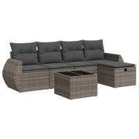 5-delige Loungeset met kussens poly rattan grijs - thumbnail