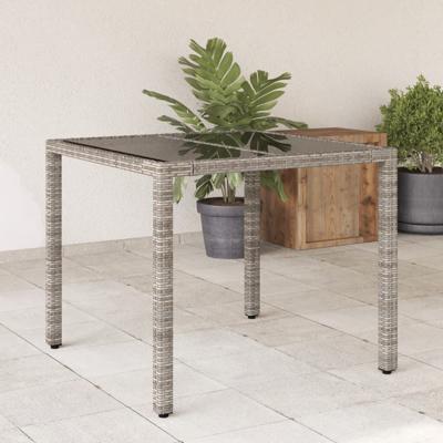 Tuintafel met glazen blad 90x90x75 cm poly rattan grijs - thumbnail