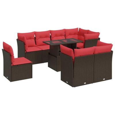 9-delige Loungeset met kussens poly rattan acacia bruin