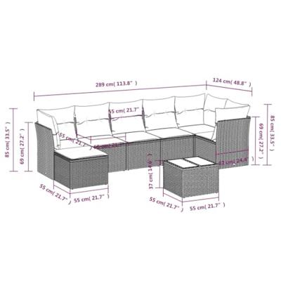 8-delige Loungeset met kussens poly rattan zwart