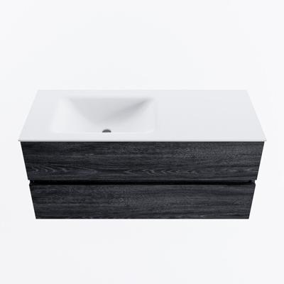 MONDIAZ VICA 110cm badmeubel onderkast Antracite 2 lades. Wastafel CLOUD links zonder kraangat, kleur Talc.