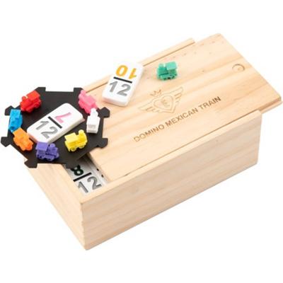 Domino dubbel 12 nummers Mexican Train in houten kist