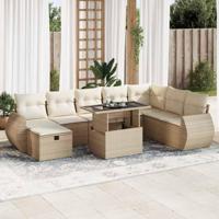 9-delige Loungeset met kussens poly rattan beige - thumbnail