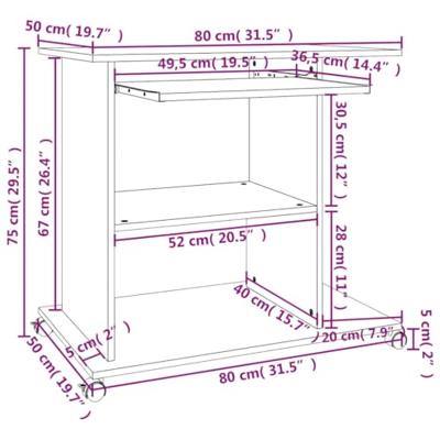 Computerbureau 80x50x75 cm bewerkt hout zwart - thumbnail