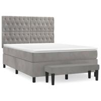 Boxspring met matras fluweel lichtgrijs 140x200 cm - thumbnail