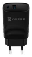 NATEC RIBERA GAN LADER 1X USB-A + 1X USB-C 30W ZWART - thumbnail