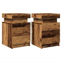 Nachtkastjes 2 st met LED 35x39x55 cm hout oud houtkleurig - thumbnail