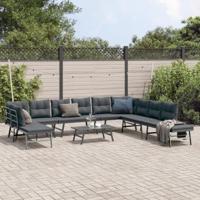 6-delige Tuinbankenset met kussens gepoedercoat staal zwart - thumbnail