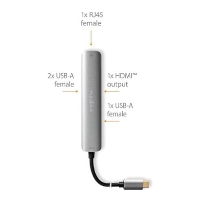 Nedis USB Multi-Port Adapter | USB 3.2 Gen 1 | USB-C Male | HDMI Female / RJ45 Female / 3x USB-A Female | 5 Gbps | 0.20 m | Rond | Verguld | PVC |