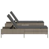 3-delige Ligbeddenset met kussens poly rattan grijs - thumbnail