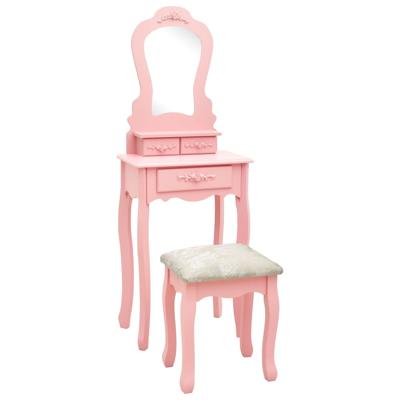 VidaXL Kaptafelset met kruk 50x59x136 cm paulowniahout roze VidaXL Kaptafelset met kruk 50x59x136 cm paulowniahout roze