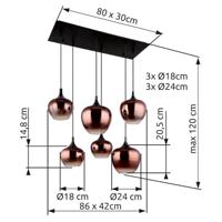 Globo Zwarte hanglampMaxy met rood glas 6-lichts - 15548-6HG - thumbnail